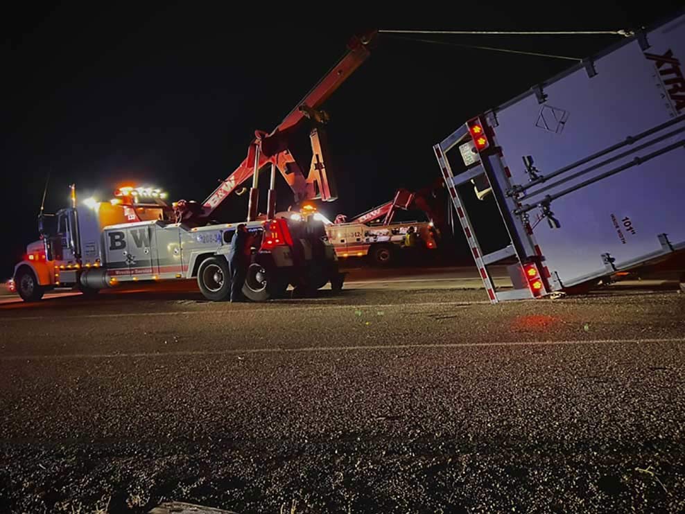 Heavy Duty Truck working an Accident Recovery Rollover in Boise Idaho